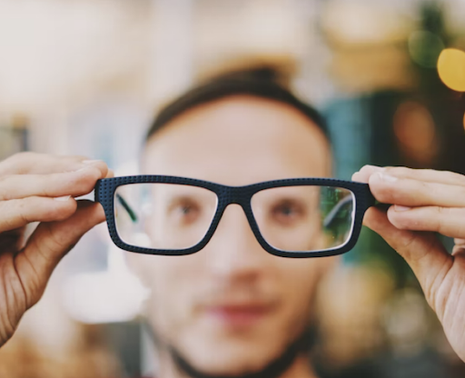 Optician checking the glasses and vision